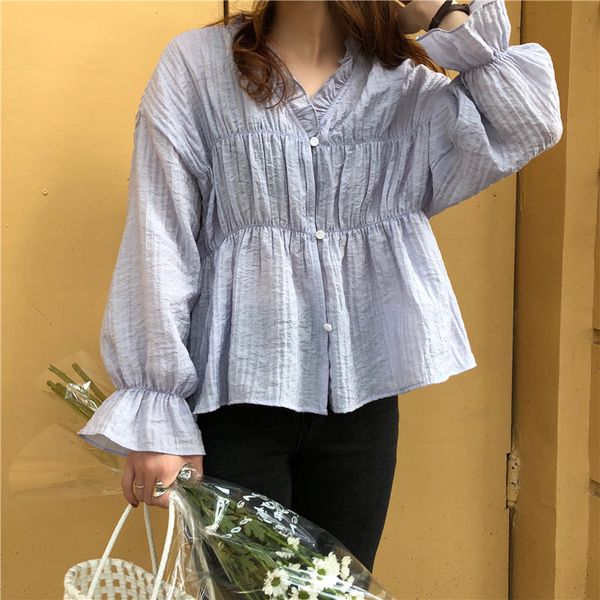 

dress korean sweet pleated all match thin summer ventilation streetwear sunscreen women loose ol solid shirts, White