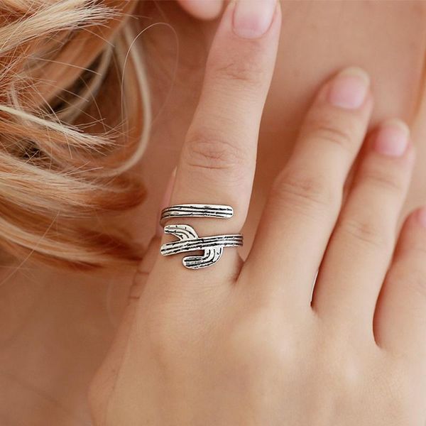

cluster rings creative vintage cactus plant ring for women female party fashion accessories charming jewelry girl gifts, Golden;silver