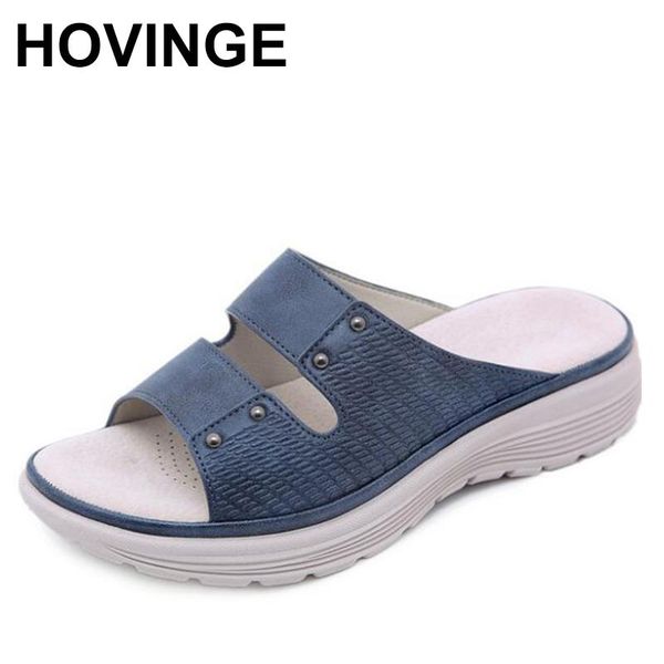 

slippers hovinge women summer low heels wedge shoes woman light open toe gladiator pu slides sandalias mujer sapato feminino, Black