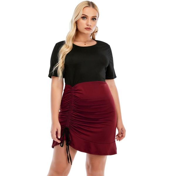 

plus size dresses black stitch short sleeved mini bodycon 5xl large vintage casual robe spring summer clothes dress for women's 2021