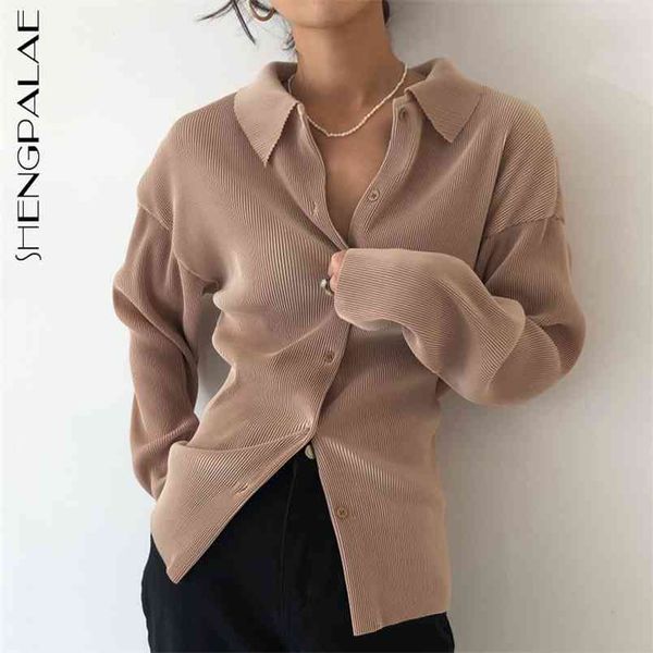 

minimalist blouse women's springh lapel single breasted pleated loose long sleeve solid color shirt 5a1407 210427, White