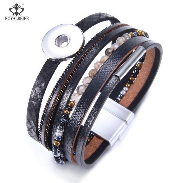 

charm bracelets royalbeier handmade multilayer braided leather bracelet fit 18mm snap button for women, Golden;silver