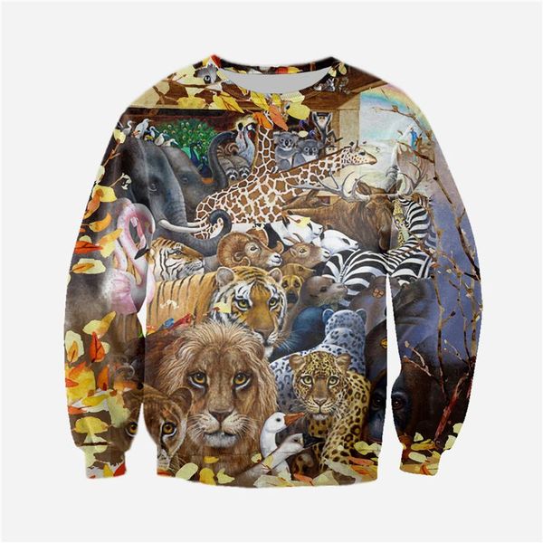 

animal forest 3d printing hoodie visual impact party punk gothic round neck american sweatshirt hoodie, Black