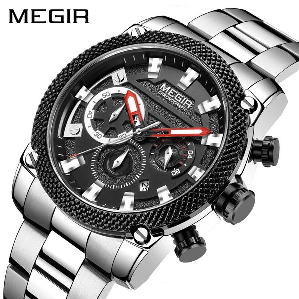 

wristwatches megir 2021 black mens watches waterproof chronograph business military wrist watch man clock reloj hombre, Slivery;brown