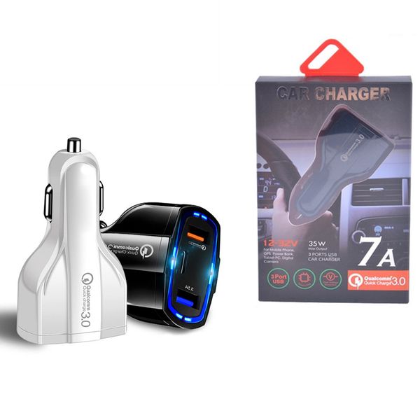 

35w 7a 3 ports led car charger type c and dual usb adapter qc 3.0 with qualcomm quick fast charge technology for mobile phone gps power bank