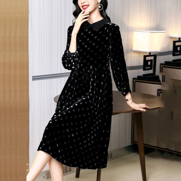 

casual dresses women dress high-grade large size mother loaded autumn gold velvet female 2021 loose hosted age solid, Black;gray