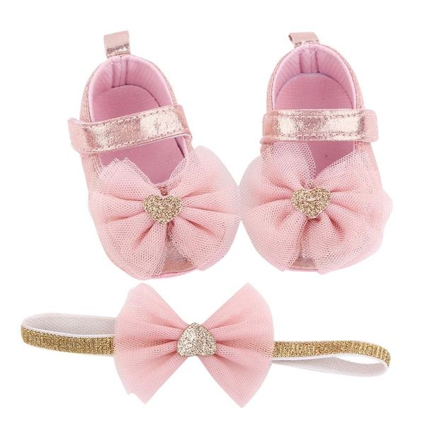 

first walkers 2pcs infant born baby girls shoes sole shoe bowknot lovely soft prewalker toddler princess headband