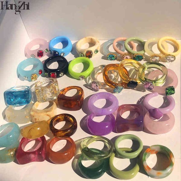 

love ring hangzhi 2021 korean transparent colourful acrylic resin rhinestone geometric square round rings set for women party jewelry, Slivery;golden