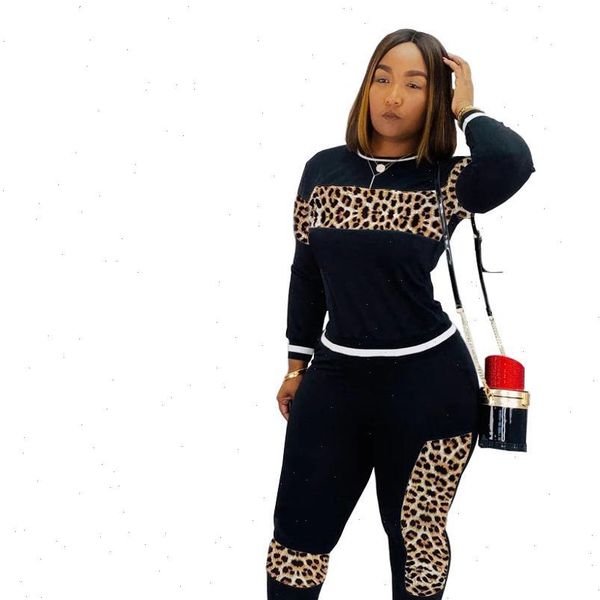 

stitching fashion casual long sleeved womens tracksuits round neck t shirt pencil pants suit european and american autumn winter clothing, Gray