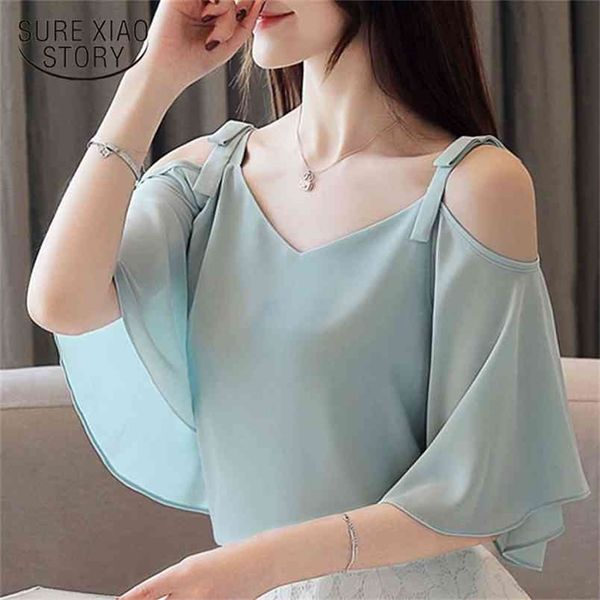 

ladies blouse for women off shoulder white chiffon s shirts chic 4386 210421