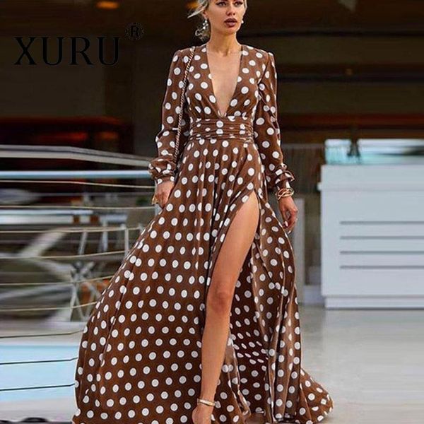 

bohemian v-neck long-sleeved large swing open long chiffon dress autumn europe and america wave casual dresses, Black;gray