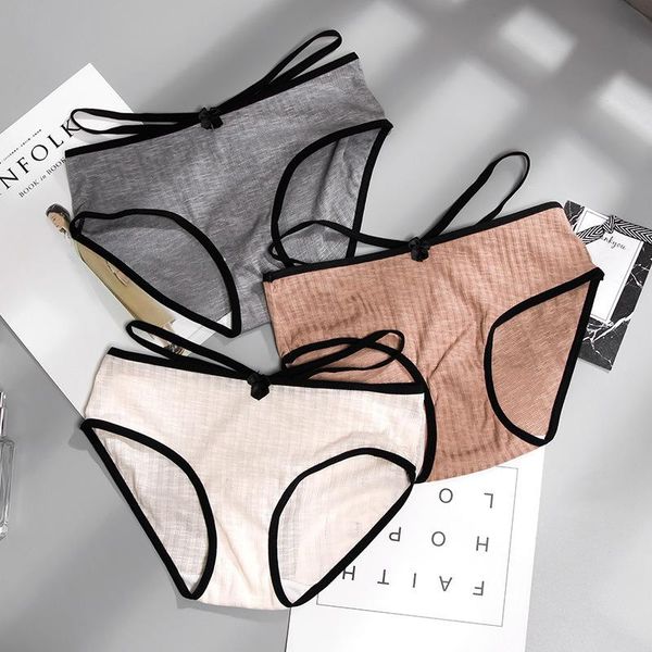 

women's panties thin belt girls pure cotton crotch beautiful home girl mid-waist feminine comfortable lace-up ladies briefs, Black;pink