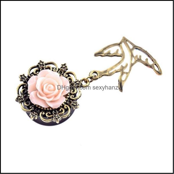 

other body jewelry ly 1 pc vintage flower dangle ear plugs piercing gauges tunnels drop delivery 2021 f0eg2, Slivery;golden