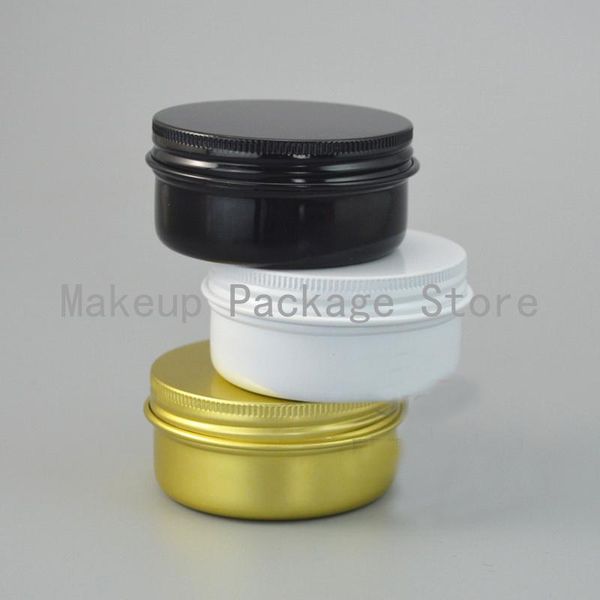 

50g ml refillable box black/white/gold empty round aluminum metal tin bottle cosmetic cream diy jar lipstick pot storage bottles & jars