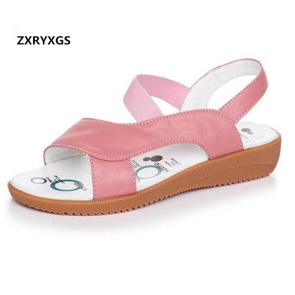 

fashion comfortable soft genuine leather sandals women shoes flat casual sandal size 33-43, Black