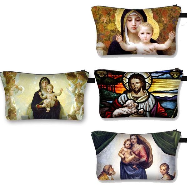 

oil painting religion jesus art makeup bag girls for travel women mini toiletry cosmetic bags & cases