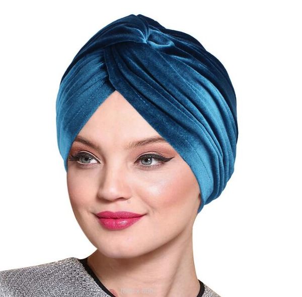

muslim women sleep chemo hat stretch velvet twist turban silky satin linning cap head scarf hijab turbans hair loss headwear gc652, Blue;gray