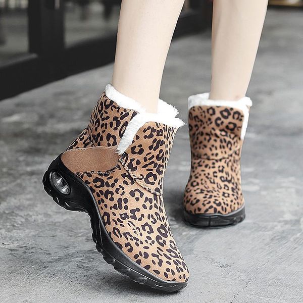 

boots fashion leopard shoes women winter plush ankle outdoor non-slip warm woman platform snow boot botas mujer, Black