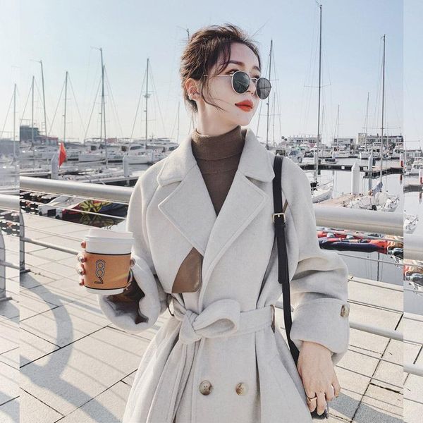

women's wool & blends small tweed coat middle and long 2021 winter korean loose thickened hepburn, Black