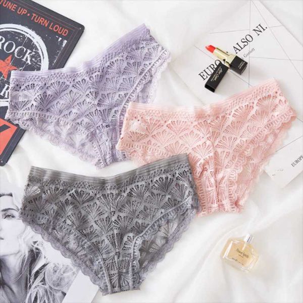 

women's panties lace hollow low waist seamless breathable cotton briefs for women, Black;pink