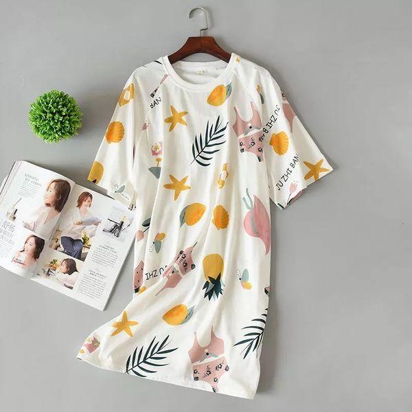 

casual dresses new 100% knitted cotton fresh summer women nightdress pure short sleeve nightgowns cartoon sleepwear pyjamas g, Black;gray
