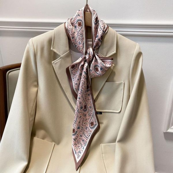 

scarves women long scarf 150x15cm silk feeling black letter blind for love white beige chiffon tie bag ribbon neckercheif, Blue;gray