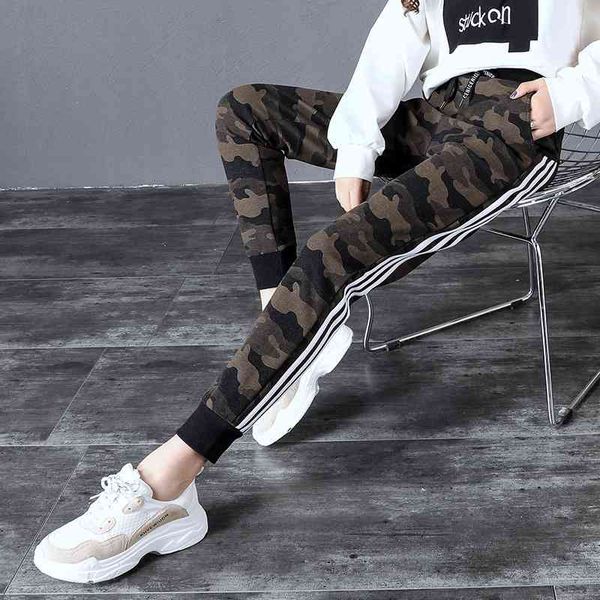 

spring sweatpants women casual camo harem pants loose trousers for white striped side sweat female plus size 210603, Black;white