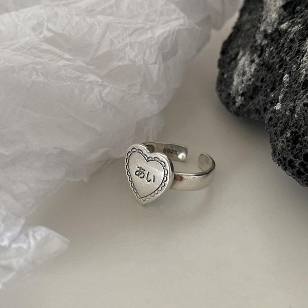 

cluster rings personality heart-shaped s925 sterling silver ring female tide niche design temperament simple advanced sense open index finge, Golden;silver