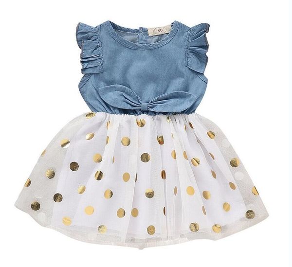 Verão 1-6years criança criança bebê meninas princesa flor denim retalhos vestido bebê crianças lace tulle vestidos q0716