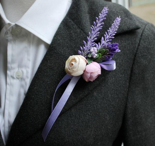 

pces/lot groom boutonniere wedding groomsman suit flower diy supplies roman purple bride wrist corsage decorative flowers & wre