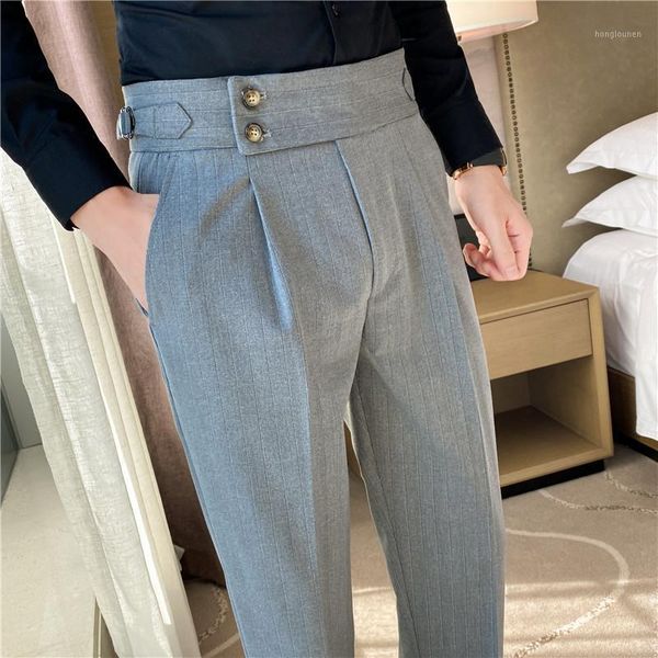 

men's suits & blazers fashion high waist striped suit pants men clothing simple drape slim fit office trousers busines formal we, White;black