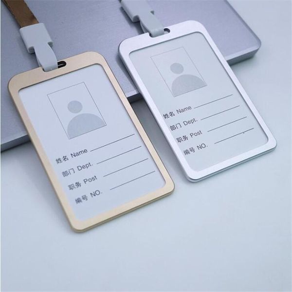 

card holders 1pc aluminum alloy work name business id badge lanyard holder vertical metal case, Brown;gray