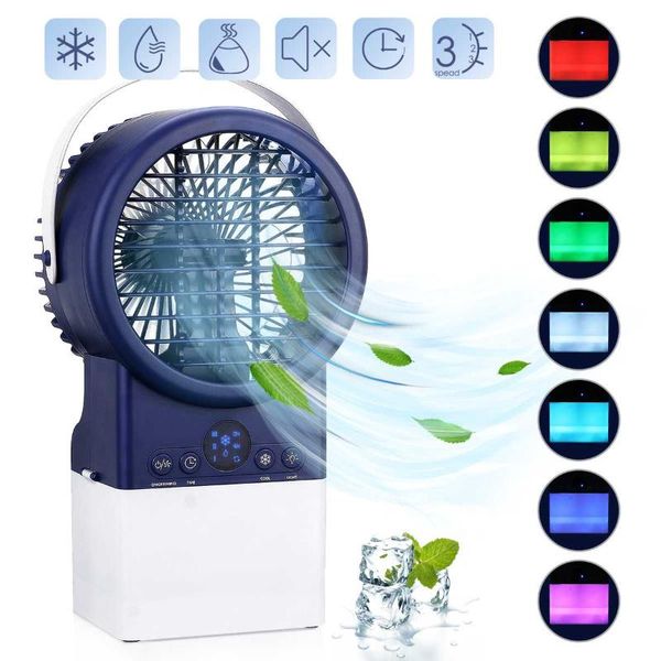 

electric fans 4 in 1 partable air cooler fan 3-speeds mist purifier portable quiet with 7 colors lights home office desk