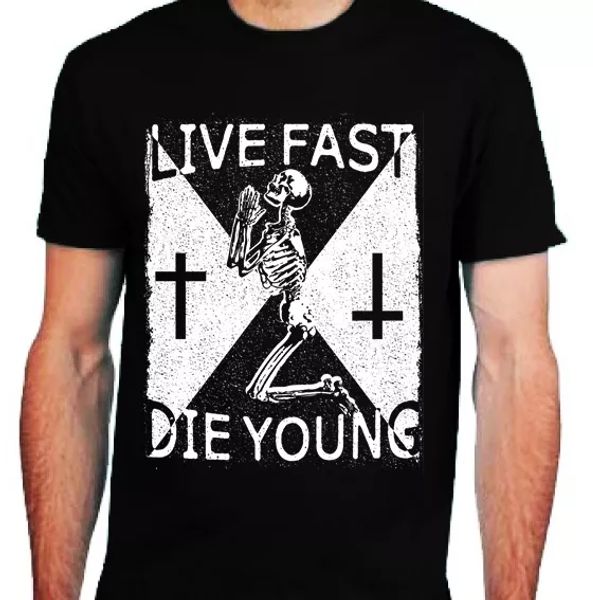 

Live Fast Die Joven Camiseta Hombre S-2XL Motero Metal Rock GÃ³tico, White;black
