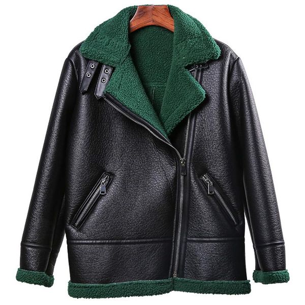 

women's leather & faux winter women automotive biker fur coats overcoats european and american thick warm zipper jackets a234, Black