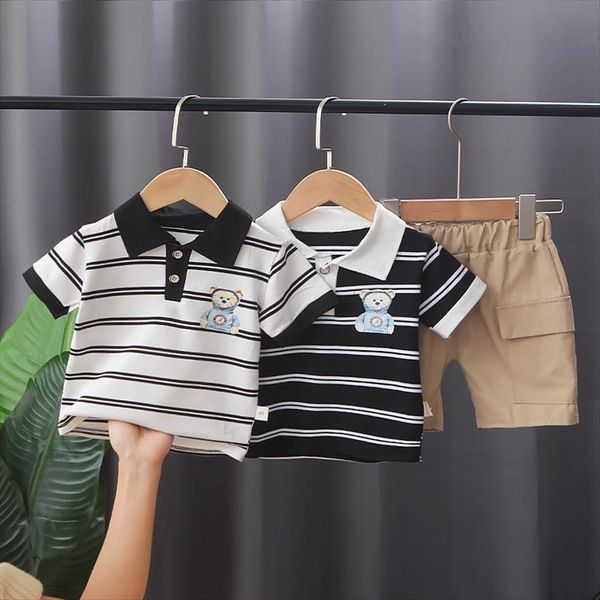 

baby summer clothes set polo shirt cargo shorts boy clothing sets kids casual outfits toddler short sleeves suit, White