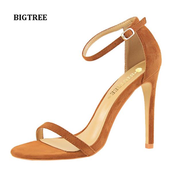 

brand designer red brown nude suede one strap women lady office 11cm high heel sandal party shoes sandals, Black