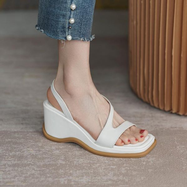 

sandals square toe wedges women hollow outs slip on lady shoes fashion high heeled ladies solid open platform sandal, Black