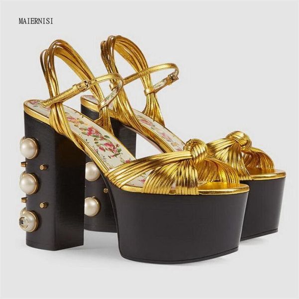 

sandals style rhinestone rivet ladies catwalk women's shoes high-quality thick-heeled thick-soled 13cm high-heeled 43, Black