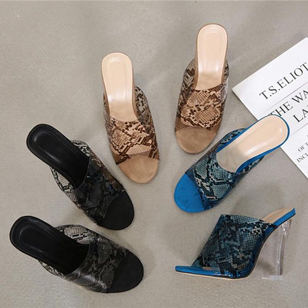 

fashion women design slides blue snakeskin transparent crystal wedges brown romen mules sandals outside ladies shoes slippers, Black