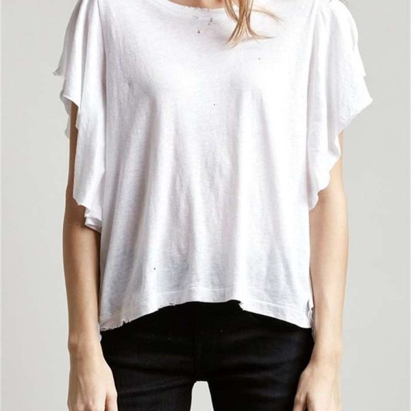 

dresses summer simple casual wind white ruffled short sleeve t-shirt with rotten edges and holes, Black;gray