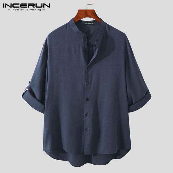 

men's casual shirts 2021 men shirt solid color stand collar harajuku cotton button streetwear long sleeve camisa masculina s-5xl incer, White;black
