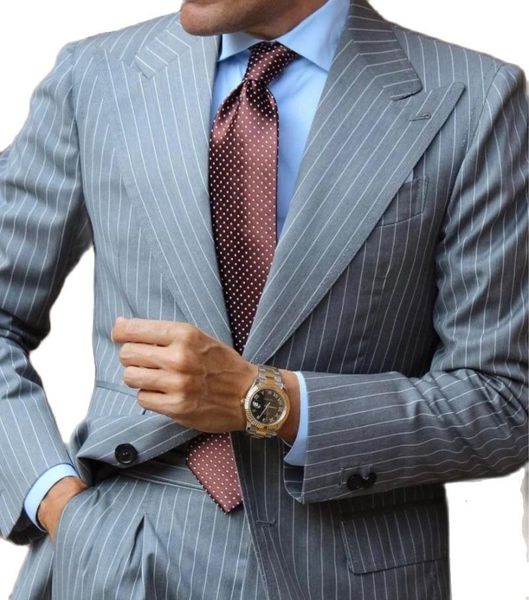 Erkekler Takım Elbise Blazers Yüksek Kaliteli Şerit Custom Made 2 Parça (Ceket + Pantolon + Kravat) Son Ceket Pantolon Stil Örgün İş Terno Masculino Gro