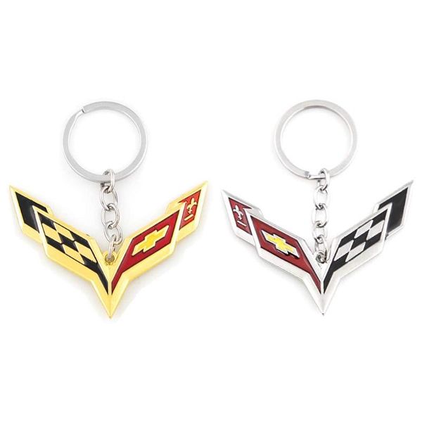 

keychains 3d metal car styling key ring for chevrolet corvette keychain creative double-sided logo auto decoration accessories, Silver