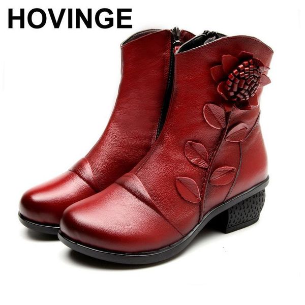 

boots hovinge 2021 fashion winter women riding female middle heels thick heel women's soft bottom genuine leather kh7v, Black