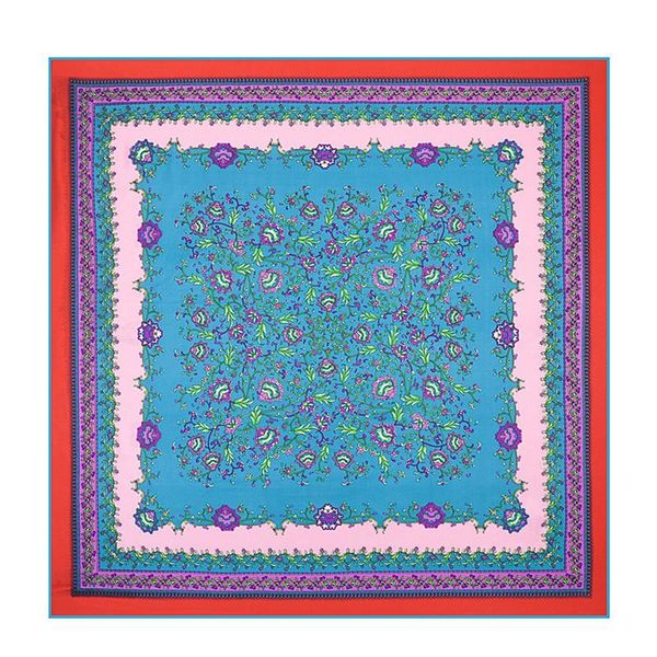 

scarves 100cm silk square scarf traditional style floral flower print neckerchief shawl big wrap lady foulard neck tie band, Blue;gray
