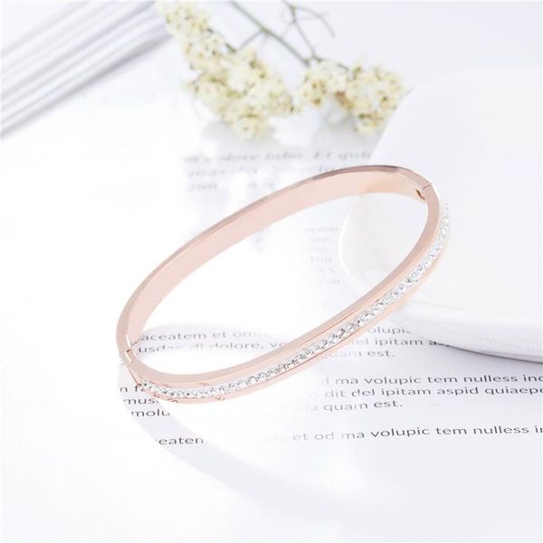 

bangle female full crystal rose gold stainless steel luxury rhinestone bangles bracelets, Black
