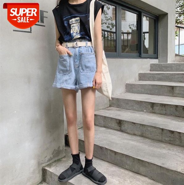 

high waist slimming wide-leg pants, large pockets, washed curled denim shorts #wl4d, Black;gray