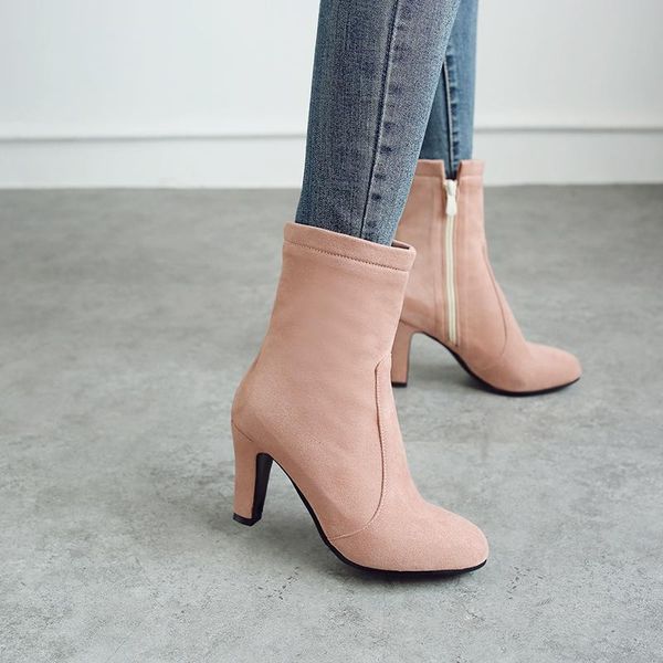 

boots women's single boots, short high heels and all kinds of autumn pink 2021 shoes winter, Black