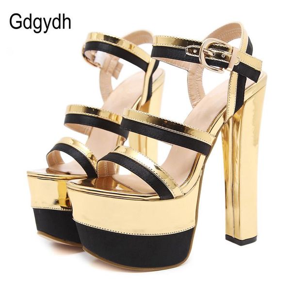 

gdgydh summer sandal high heels women shoes mixed colors gold females party platform ankle strap wedding dress 2021 sandals, Black